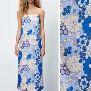 Zara Floral Strapless Maxi Dress - Size Small